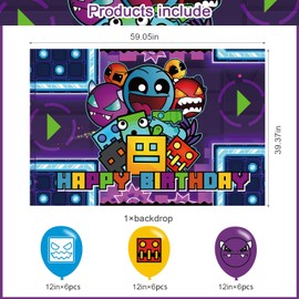 Geometry Aesthetic Dash Birthday Party Backdrop,Geometry Aesthetic Dash Party Decoration,Cartoon Game Birthday Banner Shoot Photo Backgrounds Props for Boys and Girls Party 5x3ft