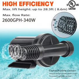WaterRebirth (PA3000, 2600GPH) High Flow Submersible Water Pump-Home/Inline Water Pump-Submersible Pump-Water Transfer Pump-Aquarium Pump