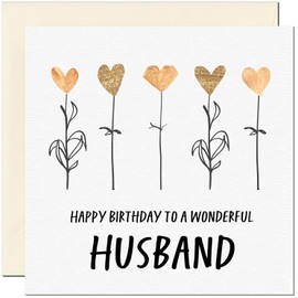 Husband Birthday Card - Eco Friendly Elegant Heart Flowers Beautiful Birthday Cards for Husband