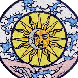 Celestial Moon and Sun The Creation of World Patch Embroidered Applique Badge Iron On Sew On Emblem