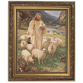 Gerffert Collection Lord is My Shepherd Religious Framed Portrait Print, 13 Inch (Ornate Gold Tone Finish Frame)
