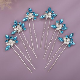 Rumtock 6pcs Blue Hair Piece for Wedding Brides Women Girls Hair Styling Jewelry Boho Hair Pins Set (Lake)