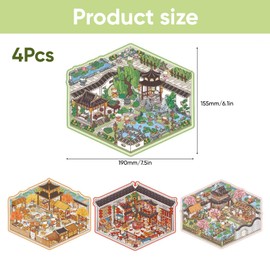 4 Pcs 3D House Stickers Scene DIY: Simulated Cartoon Cabin Scene Sticker for Cute Cats – 3D Stickers Therapy for Relieving The Pressure - Layered Scenery Craft Sticker