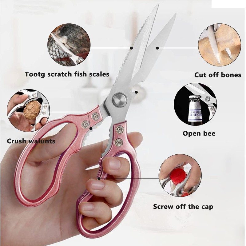 AWinjoy Kitchen Scissors, Heavy Duty Sharp Kitchen Shears Dishwasher Safe,Rose