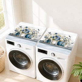 2 PCS Washer and Dryer Topper, Washer Dryer Countertop Protector Mat, Non-Slip Water Resistant Washing Machine Cover 25.6" x 25.6" for Laundry and Kitchen (Vase)