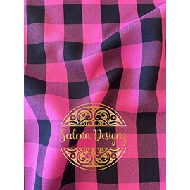 1" Checkered Gingham PolyPoplin Fabric by The Yard (Fuschia and Black)