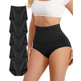YDQ Women's Cotton Underwear High Waisted Ladies Panties Postpartum 5 Pack Tummy Control Moisture Wicking Breathable Post Partum C Section, Black XL