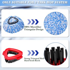 6-Pack Microfiber Spin Mop Head Replacements - Compatible with Oceda RinseClean 2-Tank System,Comes with 1 Mop Scrub Brush, 1 Mop Base & 6 Cleaning Floor Mop Heads Blue