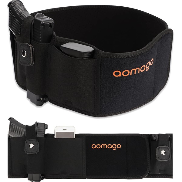 Aomago Belly Band Holster for Concealed Carry-Gun Holster for Women & Men Fits Glock, Smith Wesson, Taurus, Ruger, and More-Breathable Neoprene Waistband Holster for Most Pistols and Revolvers