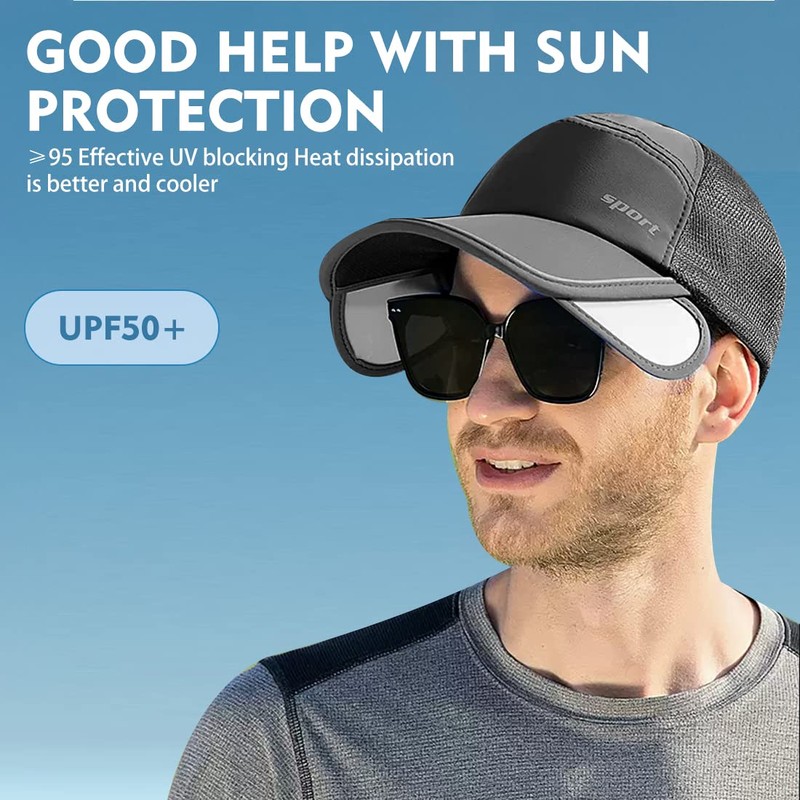 Sun Visor Hats Men, Adjustable Retractable Brim UV Protection Mesh