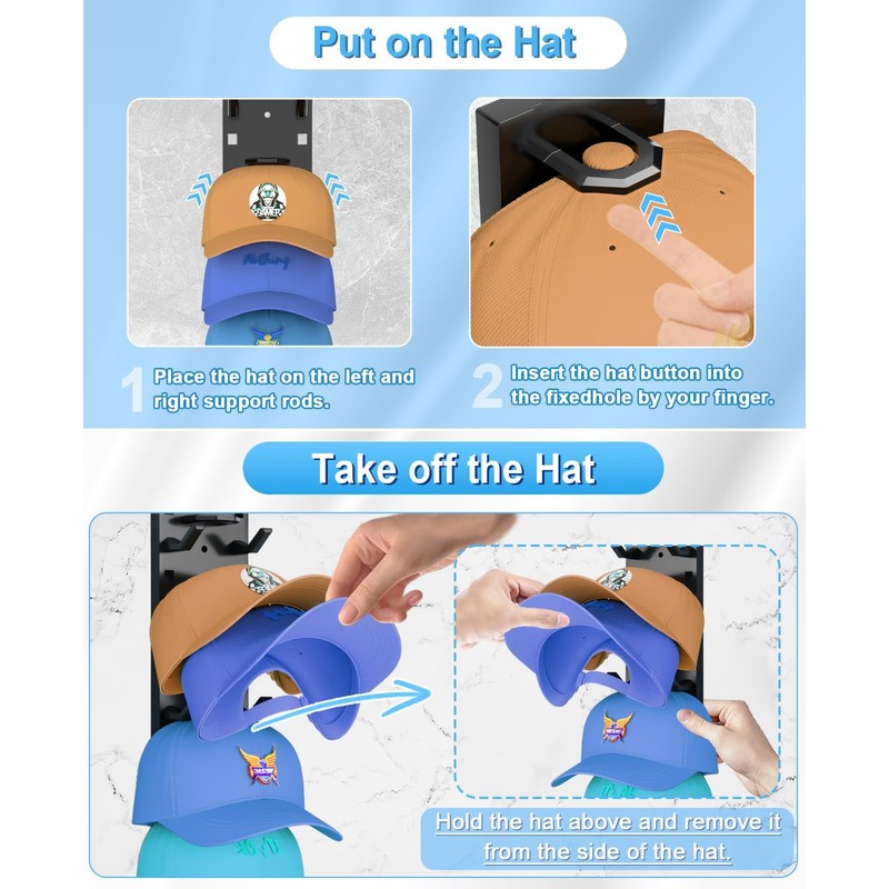 2 Pack Hat Organizer for Baseball Caps, Hat Rack for