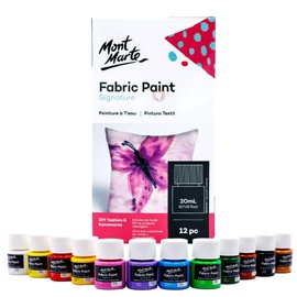 Mont Marte Signature Fabric Paint, 12pc x 20ml (0.7oz), Suitable for DIY Fashion and Homewares