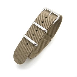Khaki Brown Infantry Military MoD NATO Nylon Fabric G10 4 Rings Watch Strap Band Chrome Buckle (18mm Fitting)