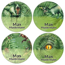 Sunnywall® Round Stickers Name Stickers Pencil Case Children and Adults Name Sticker Sticker Pack of 44 School and Nursery - Waterproof (Dinosaur T-Rex)
