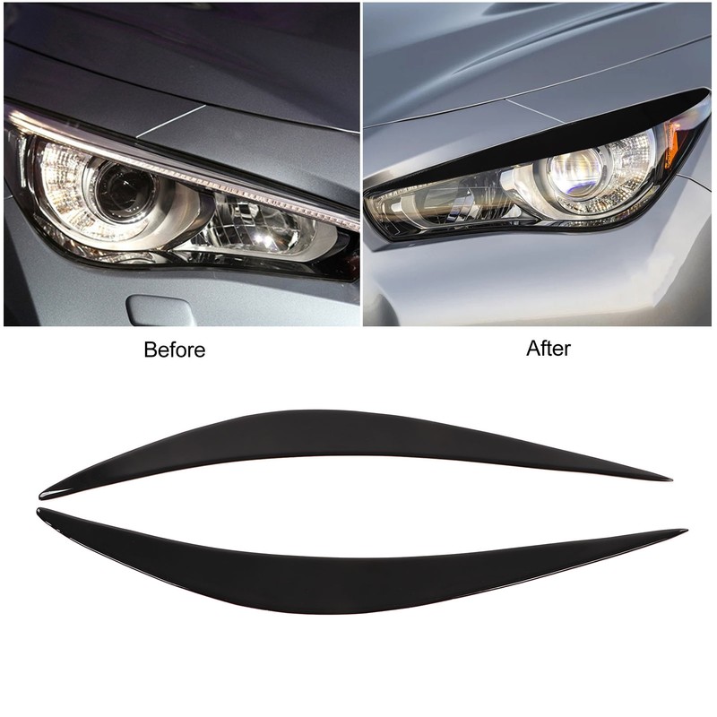 2pcs Headlight Eyebrow Glossy Black Abrasion Resistance Replacement for Infiniti