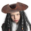 Skeleteen Faux Leather Pirate Hat - Brown Distressed Leather Colonial