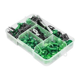 JNNJ Motorcycle Fairing Bolt Kit, 177pcs M5 M6 Motorcycle Windscreen Screws, Aluminum Fasteners Fairing Bolts Nut Clips Kit, Mounting Kits Washers Nuts Screws Assortment for Sport Bikes(Green)