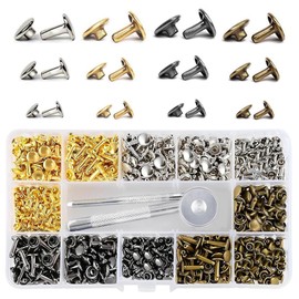 180 Sets Rivets for Leather, 3 Sizes Leather Rivets Kit Metal Double Cap Tubular Studs Rivet with Fixing Tool Kit for Bag Making