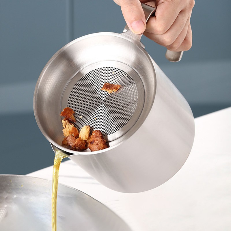 Bacon Grease Container with Strainer 304 Stainless Steel 1.8L Food