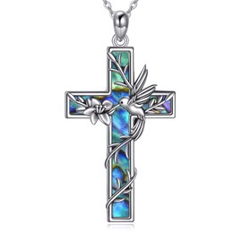 CUPENDA Hummingbird Necklace S925 Sterling Silver Abalone Shall Cross Hummingbird Pendant Jewelry, Christian Gifts for Women Men