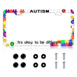 Different License Plate Frame - Colorful Autism License Plate Frame Funny Aluminum Accessory License Plate Cover Personalise Decoration with Screws 12x6 Inch