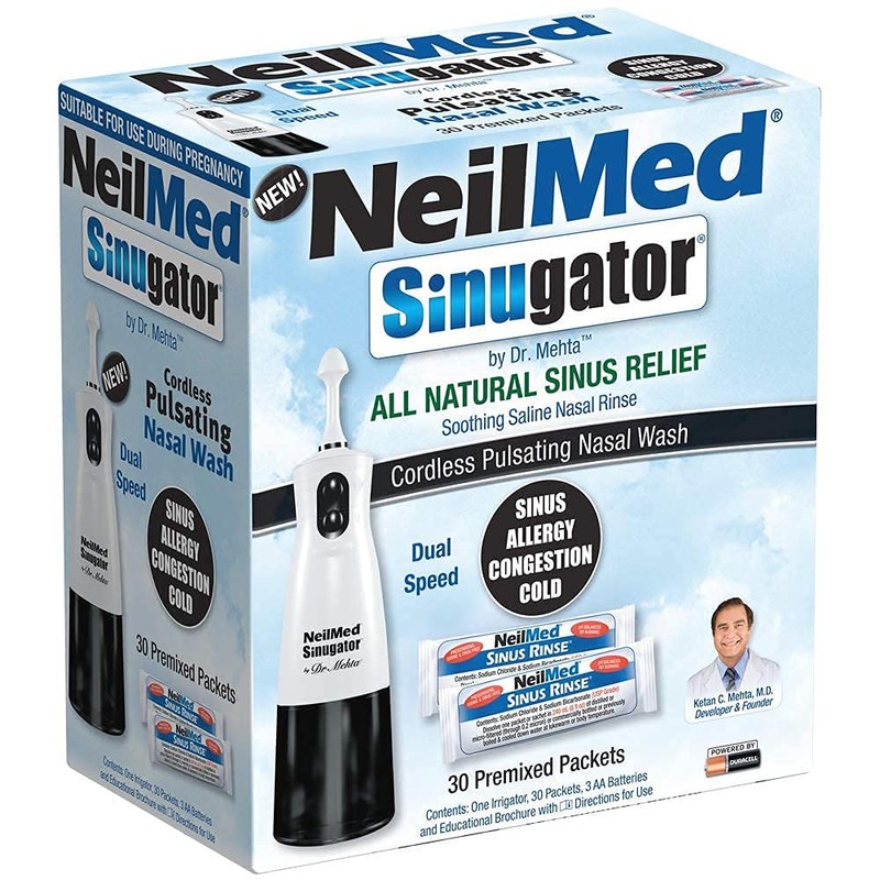 NeilMed Sinugator Cordless Pulsating Nasal Irrigator (Dual Speed) with 30