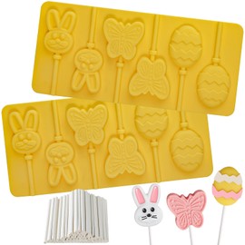 Kamehame Easter Lollipop Molds, Silicone Bunny Egg Butterfly Lollipop Molds with 100 Paper Lollipop Sticks for DIY Chocolate,Candy