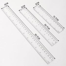 Pack of 3 Plastic Ruler, 15 cm, 20 cm, 30 cm Ruler, Transparent Flexible Precision Ruler, Measuring Tool, Flexible Precision Ruler for School, Office, Home (6, 8, 12 Inches)