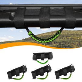 Hoolcar 4 x Roll Bar Grab Handles Paracord Grip Handles Compatible with 1955-2023 Jeep Wrangler YJ TJ JK JKU JL JLU & Gladiator JT, Black & Green, Interior Accessories