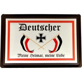 Tin Sign 20 x 30 cm German My Homeland My Love in Vintage Retro Design with Iron Cross Flag for Decoration of Home, Garden, Garage, Workshop, Hobby Room etc