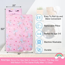 Unicorn Nap Mats for Preschool Daycare Toddler Nap Mat for Girls Daughter Kids Nap Mat with Pillow and Blanket - Birthday Gifts for Kids Granddaughter Kindergarten Travel Napping,50"x20"