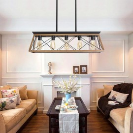 Ship From USA, 32" Industrial 5-Light Pendant Chandelier, Modern Metal Cage Design,Adjustable Hanging Light (No Bulbs)Design Style: Modern, Lamp Power(W): 15, Product Size: 80*26*23cm