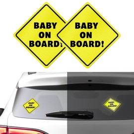 Lyxheth 2PCS Baby on Board Magnet Sign for Car, Baby on Board Sticker, 5" x 5" Essential Magnetic Sticker for Bumper, Car Accessories High Intensity Reflective Waterproof Vinyl Safety Signs for Cars