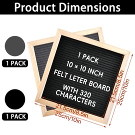 Akamino 2 Pack Felt Letter Board,10 x 10 Inch Wood Frame Message Sign Board with 294 Pcs Letters, Numbers & Symbols, Changeable Square Letter Board Announcement Board for Home Party Decoration