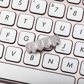 canjoyn 18K Gold Plated Iced Out CZ Zircon Lower Bottom Grillz for Teeth with 2 Extra Molding Bars Hip Hop