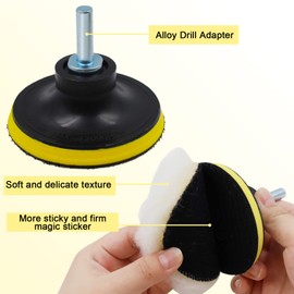 Abnaok Car Polishing Pads, 5 PCS Drill Polishing Kit 3 Inch Wool Buffing Pads with Hook Loop Pad and Thread Drill Adapter for Car Polishing Buffing Waxing