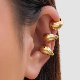 Chunky Ear Cuffs Non Piercing Round Huggie Ear Cuff Earrings for Women Trendy 14K Gold Clip On Cartilage Earrings Jewellery Gifts, Leather, No Gemstone