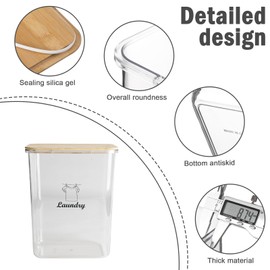 Xbopetda Laundry Pods Storage Container, Laundry Storage Containers with Wooden Lid, washing powder storage for Laundry Room Organisation and Storage, Clear Storage Bins for Laundry Beads Pods Powder