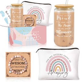 Thank You Gifts for Women, Employee Appreciation Gift Baskets, Teacher Appreciation Gifts, Gift for Coworkers Nurse Friends Men Boss Employee Secretary Hostess - 16oz Difference Maker Glass Makeup Bag