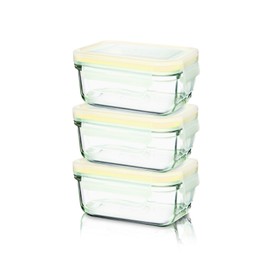 GLASSLOCK 6pcs Set Yum Yum Eco Friendly Airtight Spill Proof Baby Meal Food Storage Container Rectangular 150ml, Safely Freeze Your Homemade Baby Food