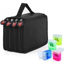 Pencil Case 4 Compartments - 72 Pieces Pencil Case Boys Girls with 4 Sharpeners, Pencil Case Ideal for School & as a Gift, Art Student, School Pencil Case - Black