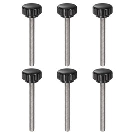 sourcing map 6pcs Knurled Clamping Knobs M6 x 60mm Metric 304 Stainless Steel Male Thread Thumb Screw on Type 22mm Plastic Round Head Threaded Hand Bolt Stud Knobs Black