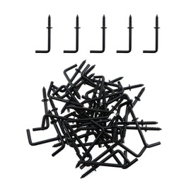 Guifeng 50PCS 37mm Length Black Right Angle Medallion L Shaped Hook Screw Metal Bent Hook Right Angle Hook Screw for Hanging Jewellery Decorative Plant Cup