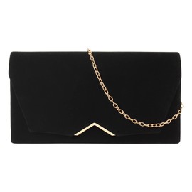 MEGAUK Women's Clutch Velvet Evening Bag Elegant Handbag Envelope Bag Winter Clutch Bag with Chain for Wedding Prom Party, 07220 Black