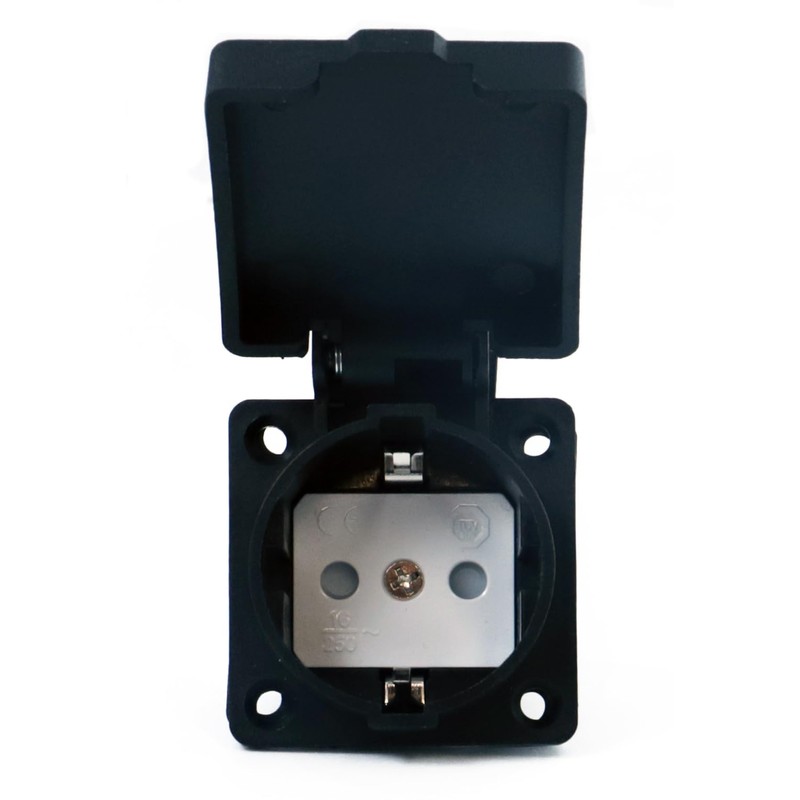 HOLZER 6 x mounting sockets, built-in socket, IP44, black, self-closing