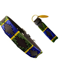 Carlos Diaz Genuine Leather Waxed Embroidered Polo Dog Collar S