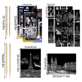 KiKiHong 32 Blätter Kratzbilder Set,Stadtnachtansicht Kratzpapier Set,DIY Bastelsets für Erwachsene Kinder,Kratzen Sie Malen Kreatives Geschenk,Kratzbild mit Kratzwerkzeuge Kit