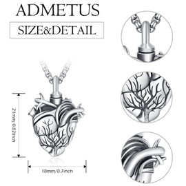 ADMETUS Tree of Life Urn Necklaces for Ashes 925 Sterling Silver Ash Necklace Cremation Jewellery for Men with 2.5 mm 22 Inches + 2 Inch Rolo Chains, Sterling Silver, No Gemstone