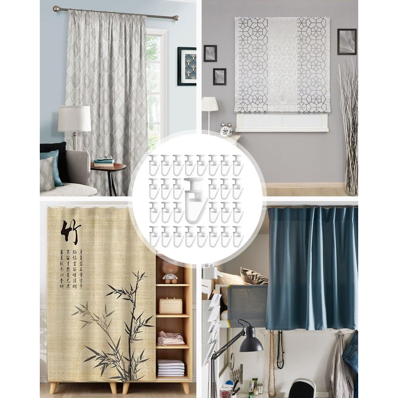 QLEUIFT Curtain Hooks for Rails, Curtain Gliders for Inner Rails,