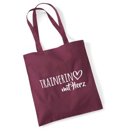 huuraa Jute Bag Trainer with Heart Bag Cotton 10 Litres with Motif for the Greatest People Gift Idea for Friends and Family, burgundy